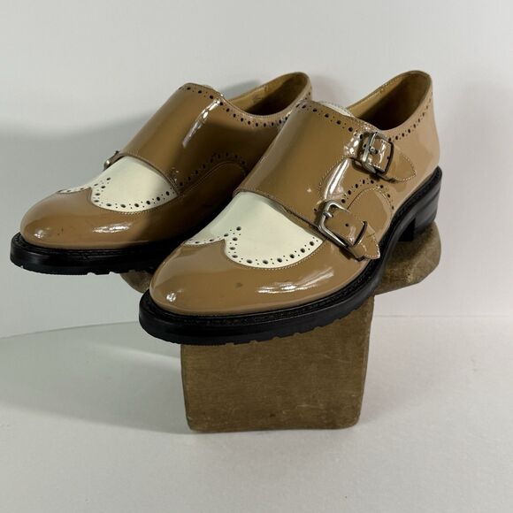The Office Of Angela Scott Mr.York Monk Strap Shoe Patent Leather Beige&White 42 - Picture 3 of 16